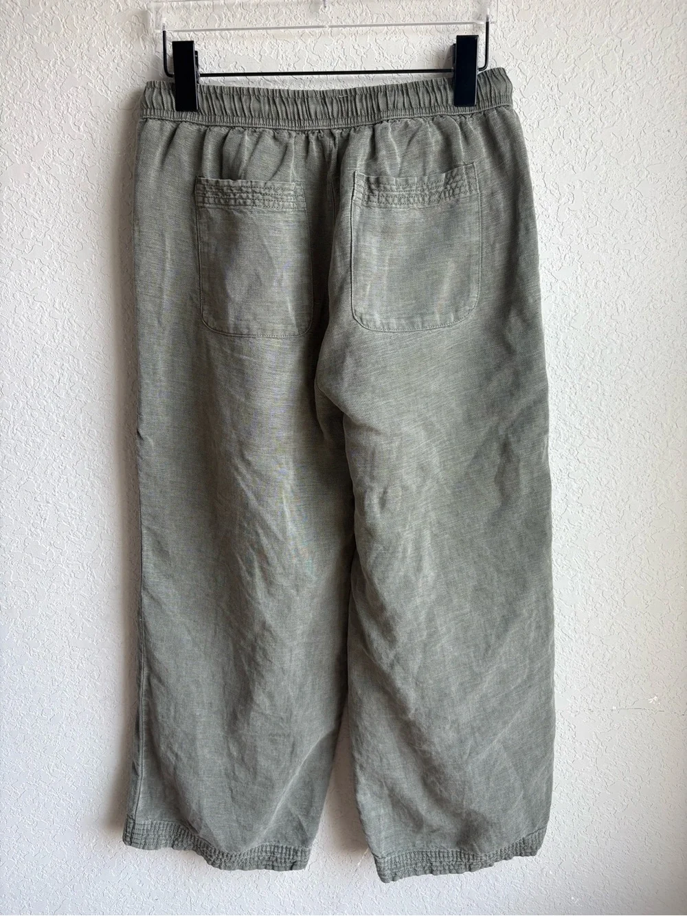 Joie Linen Lyocell Wide Leg Crop Pants Olive Green Drawstring Pull On Size S